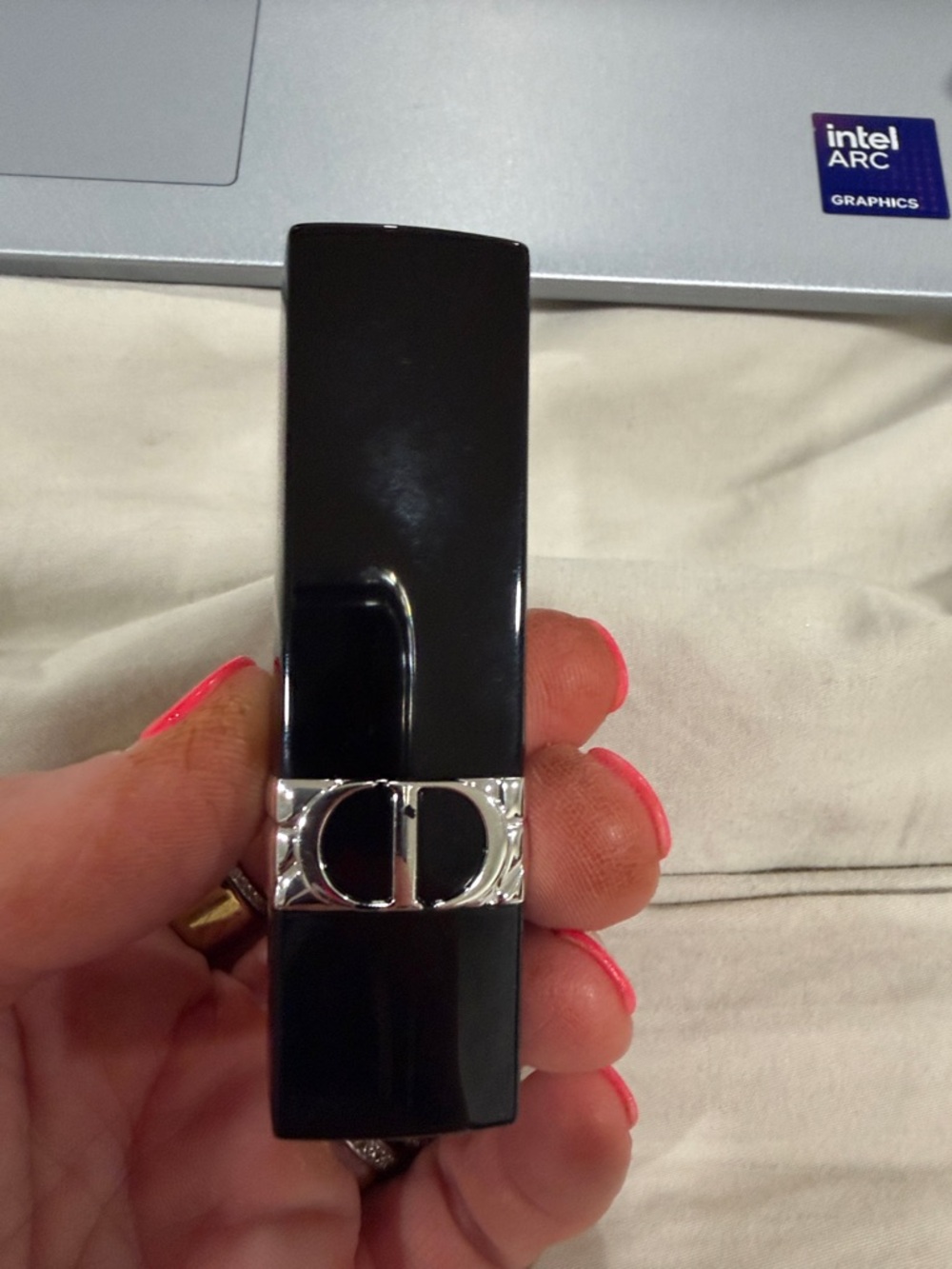 Dior Black Lipstick Case with Silver CD Emblem